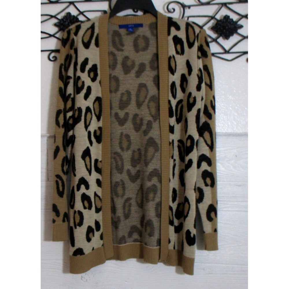 APT.9 Women's Cardigan Size M Multicolored Leopard Long Sleeve Round Neck